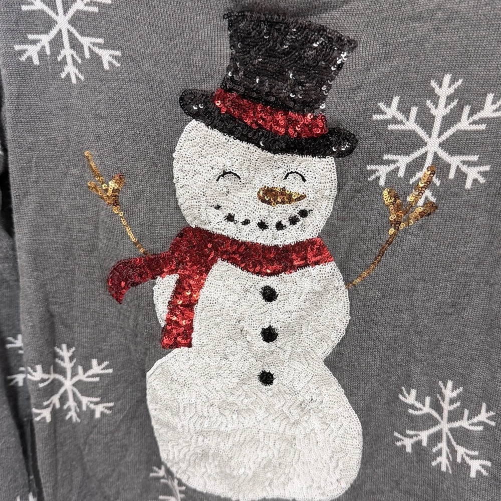 Tipsy Elves Sequined Snow Day Ugly Christmas Sweater snowman & snowflakes size M - Picture 5 of 10